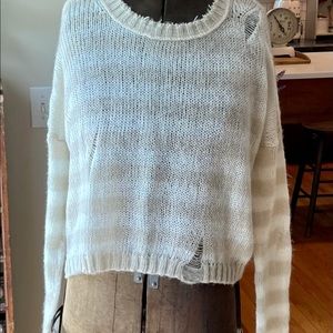 NWT distressed cute sweater, tan and white stripe.